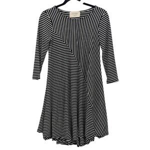 Striped Asymmetrical Swing Dress Women Size XS Minimalist Avant Garde USA Made
